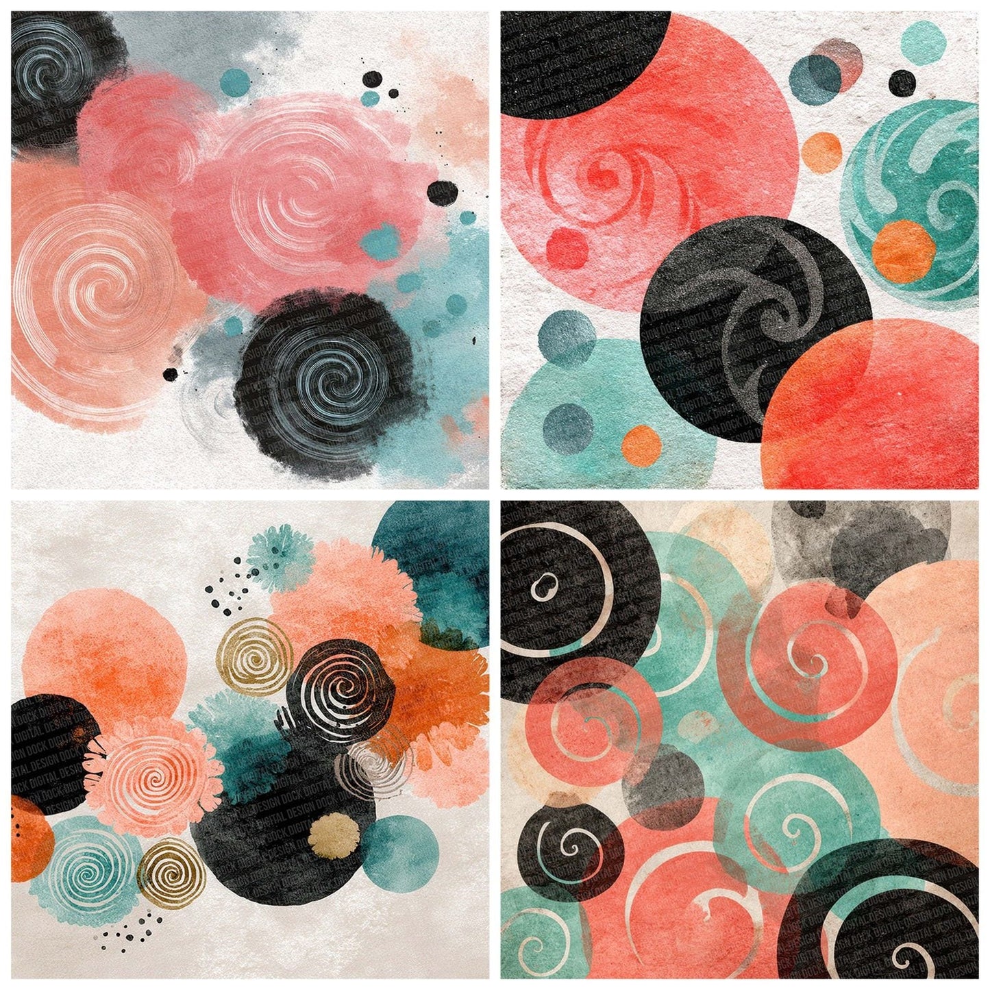 Tribal Spiral Coral Turquoise Digital Paper Pack (DDD004075)