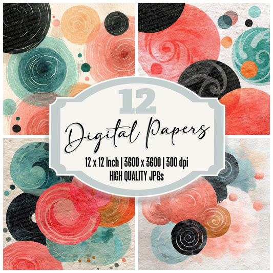 Tribal Spiral Coral Turquoise Digital Paper Pack (DDD004075)