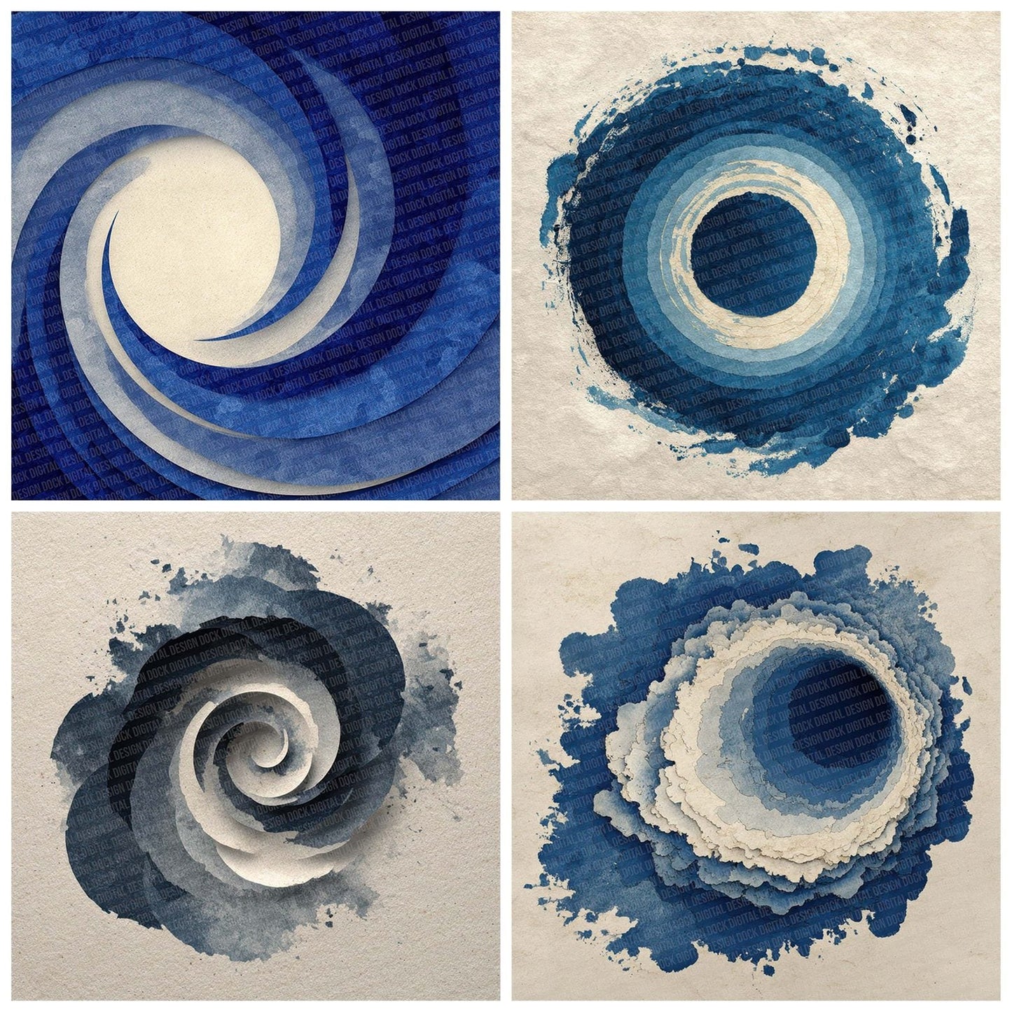 Tribal Spiral Navy White Digital Paper Pack (DDD004076)