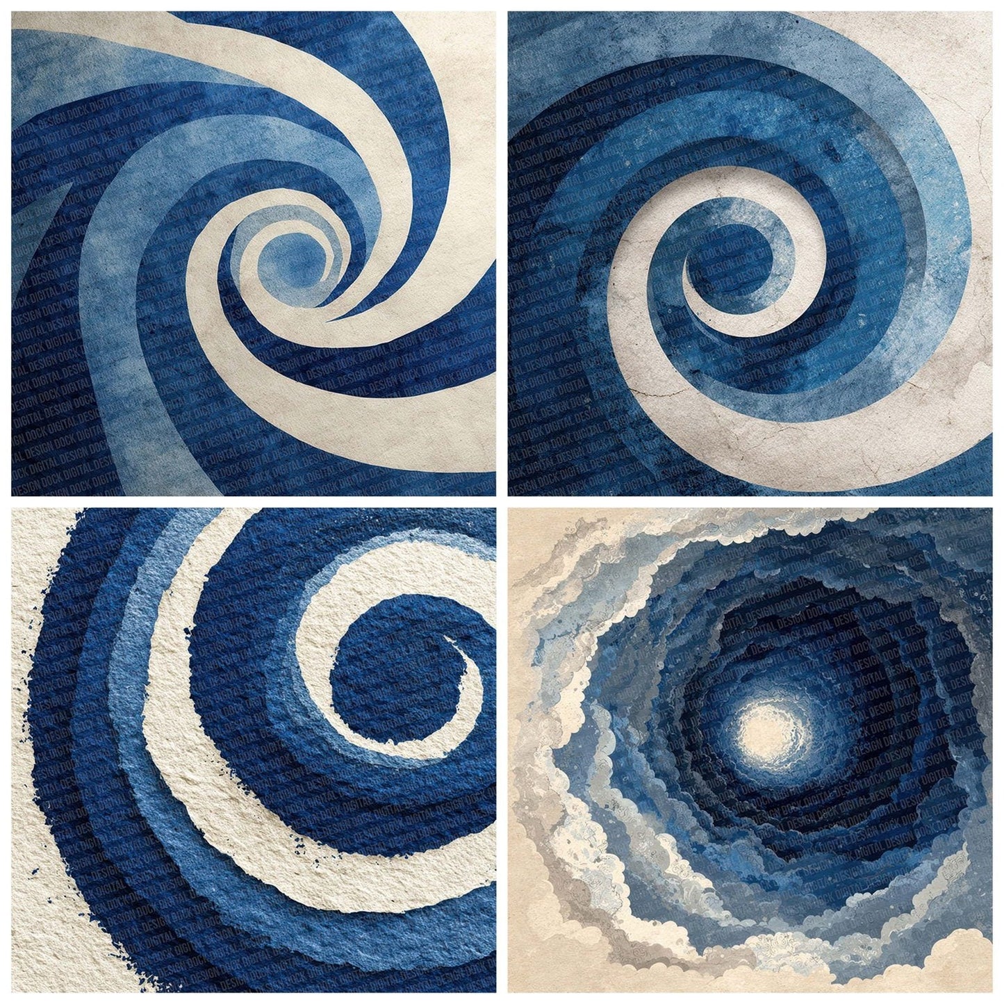 Tribal Spiral Navy White Digital Paper Pack (DDD004076)