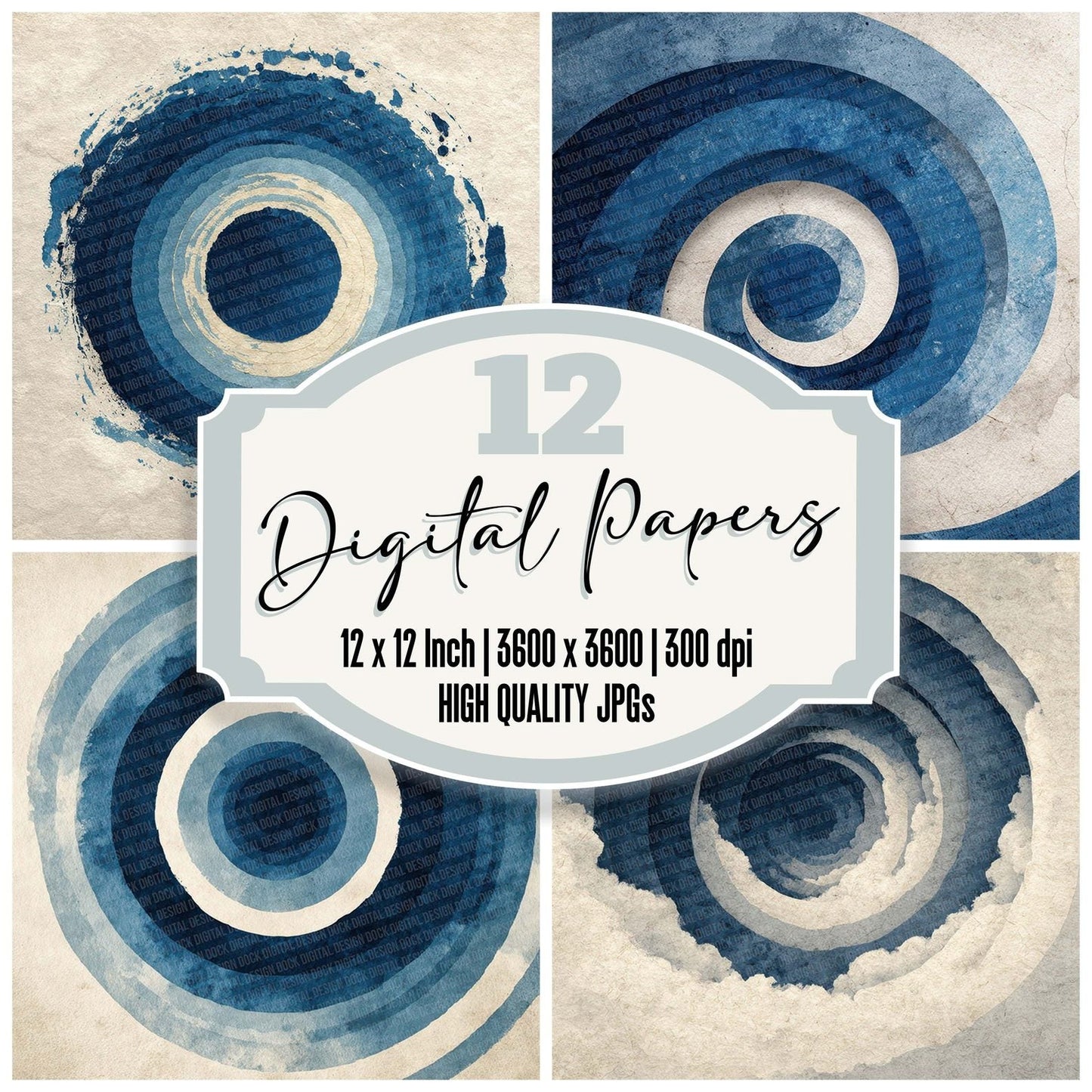 Tribal Spiral Navy White Digital Paper Pack (DDD004076)
