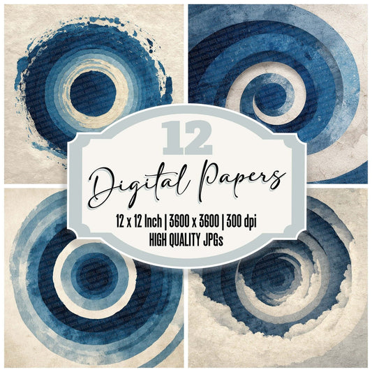 Tribal Spiral Navy White Digital Paper Pack (DDD004076)