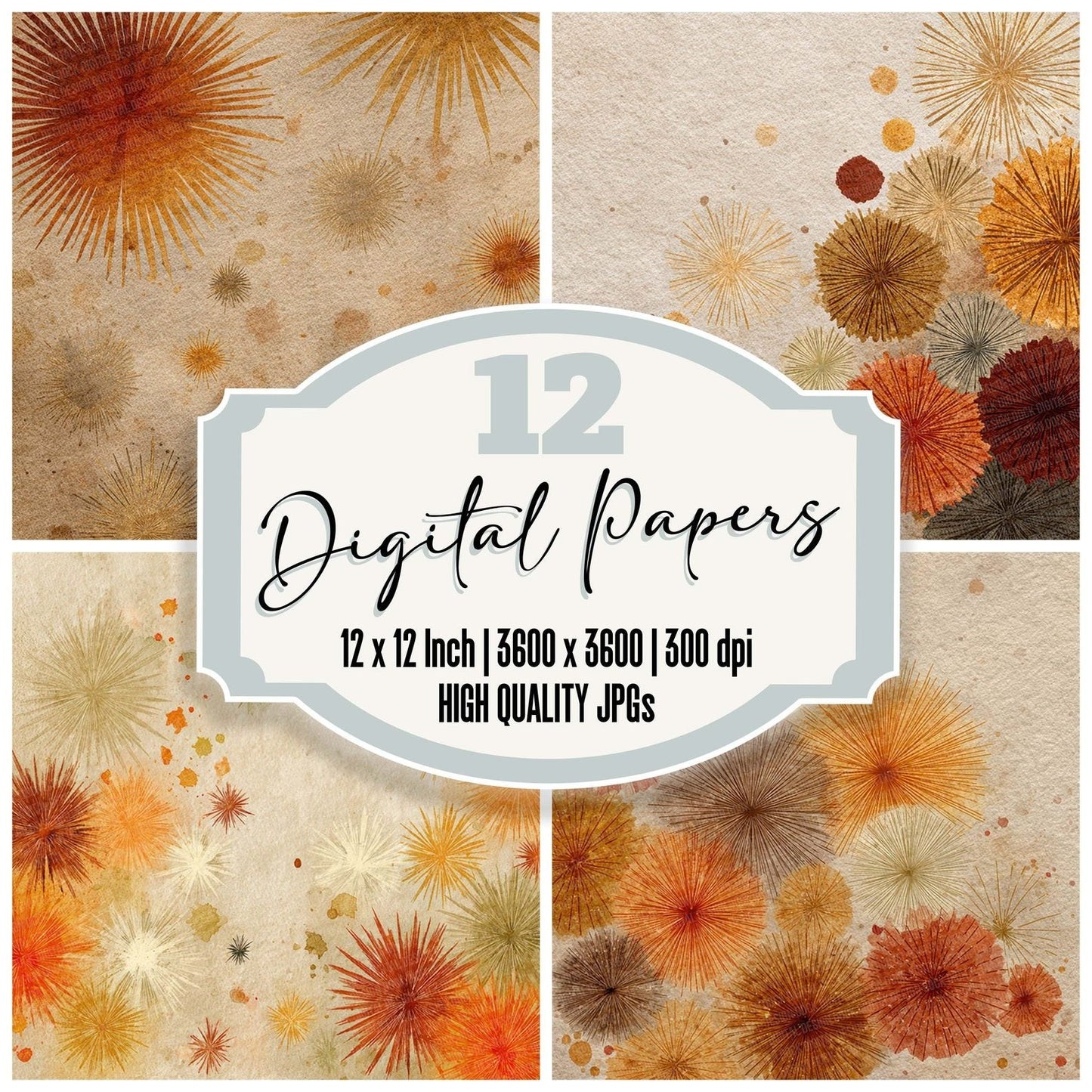 Tribal Sunburst Ochre Rust Digital Paper Pack (DDD004078)