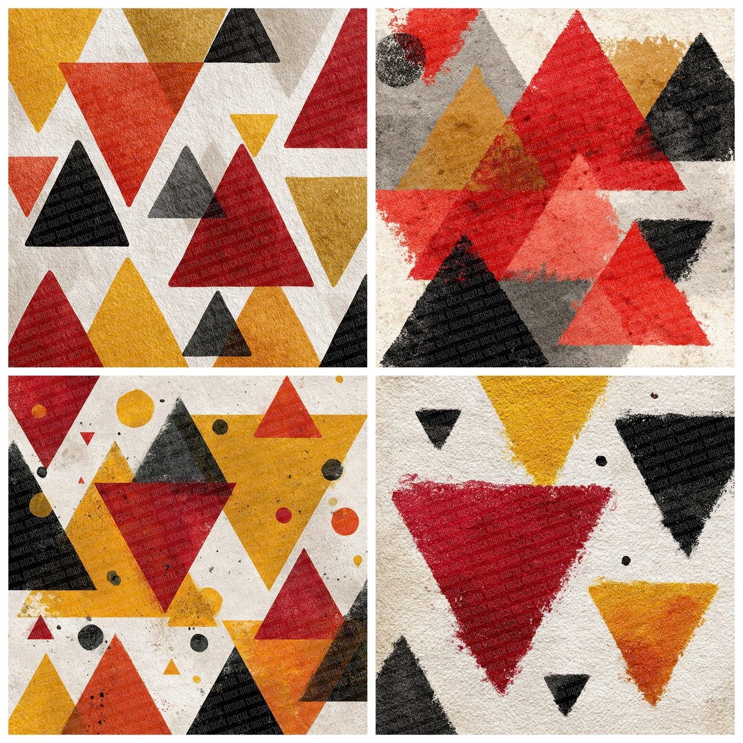 Tribal Triangle Red Mustard Digital Paper Pack (DDD004079)