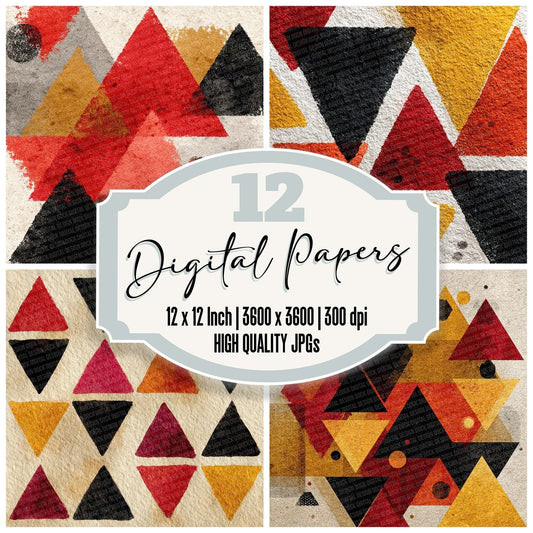Tribal Triangle Red Mustard Digital Paper Pack (DDD004079)