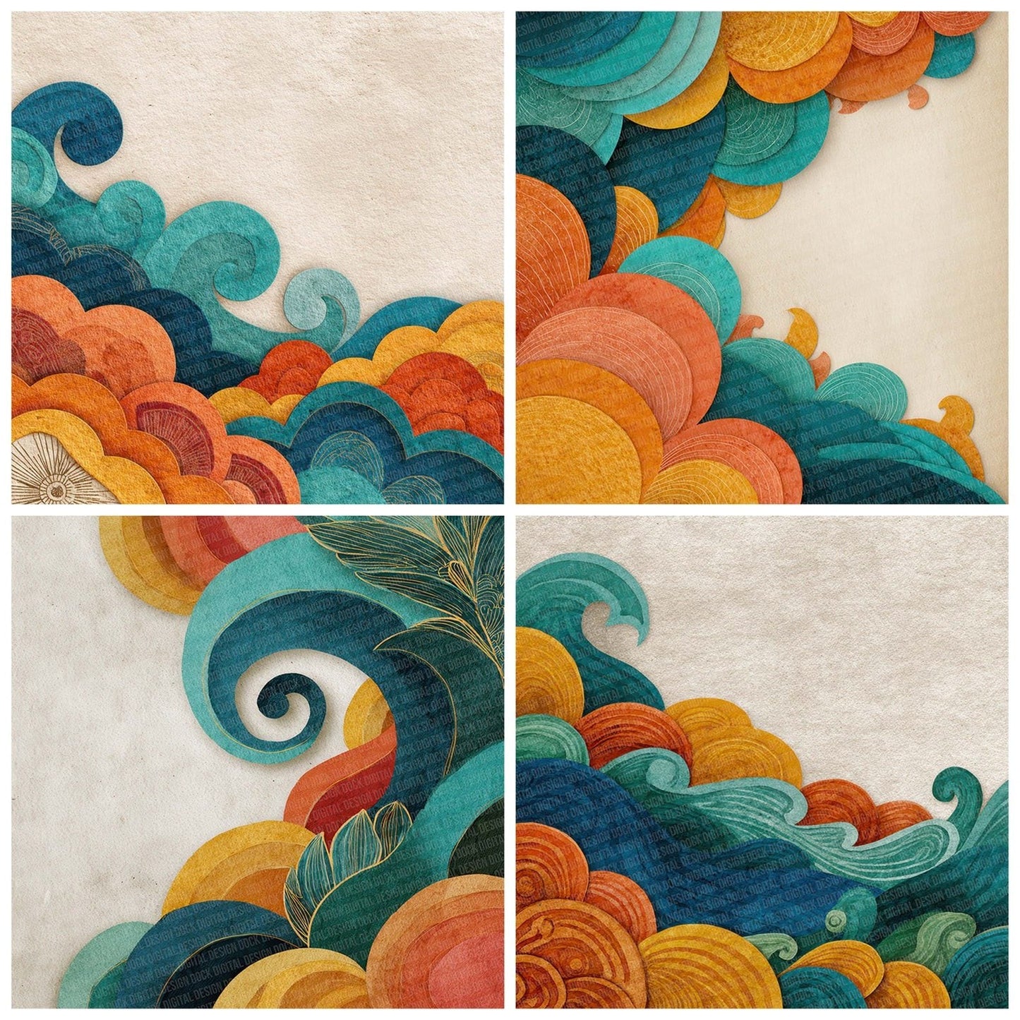 Tribal Wave Aqua Coral Digital Paper Pack (DDD004080)