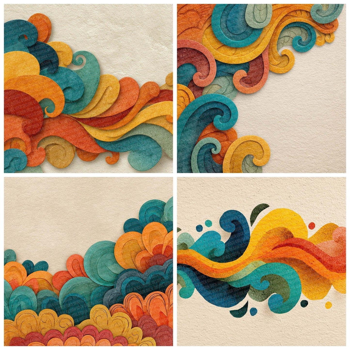 Tribal Wave Aqua Coral Digital Paper Pack (DDD004080)
