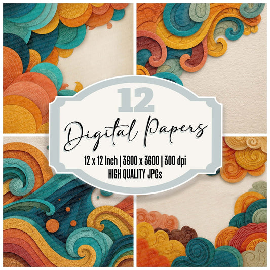 Tribal Wave Aqua Coral Digital Paper Pack (DDD004080)