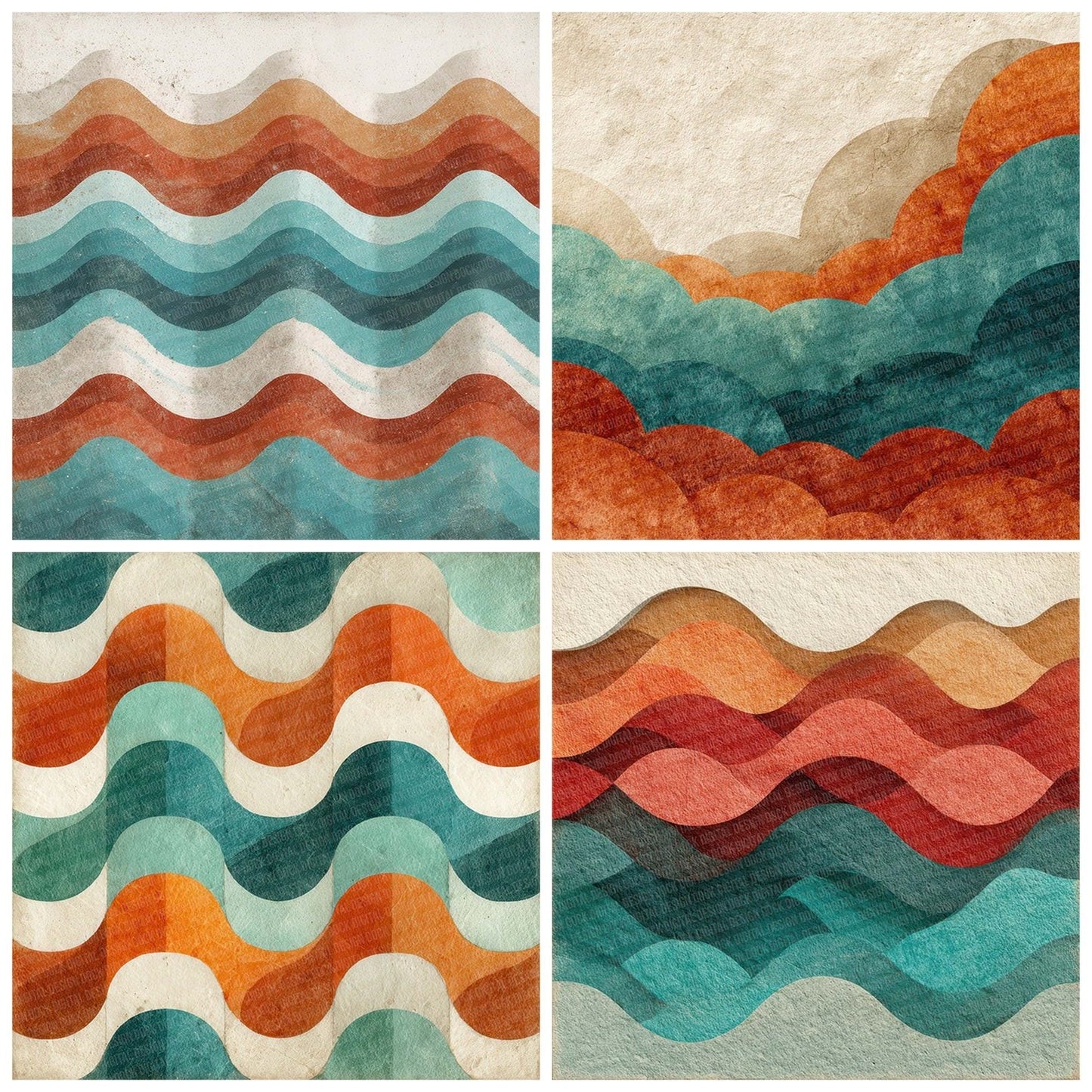 Tribal Wave Turquoise Red Digital Paper Pack (DDD004081)
