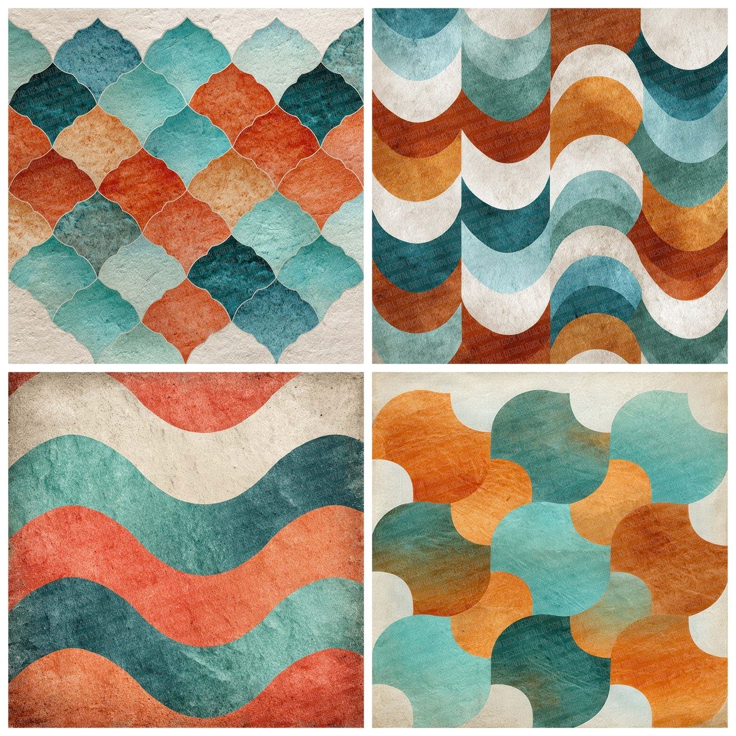 Tribal Wave Turquoise Red Digital Paper Pack (DDD004081)