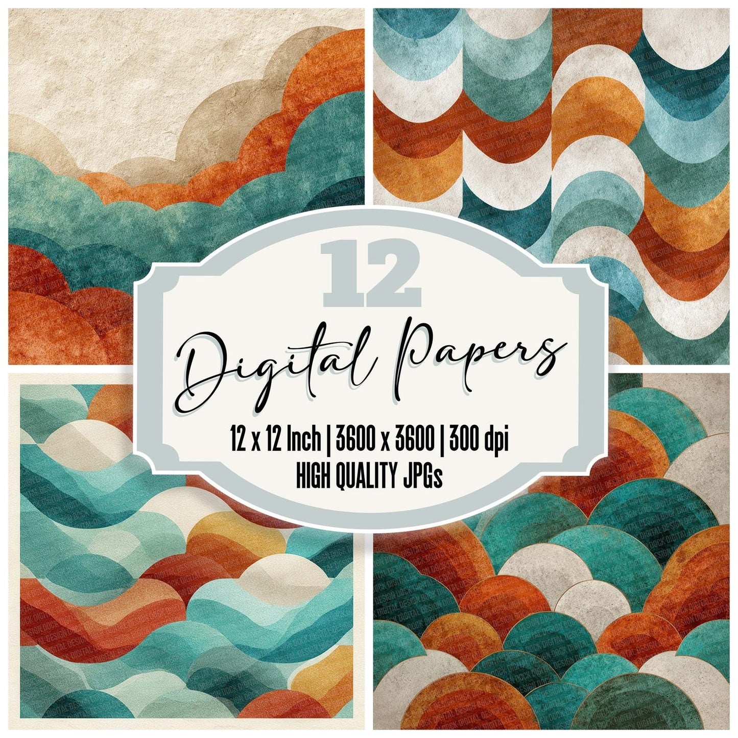 Tribal Wave Turquoise Red Digital Paper Pack (DDD004081)