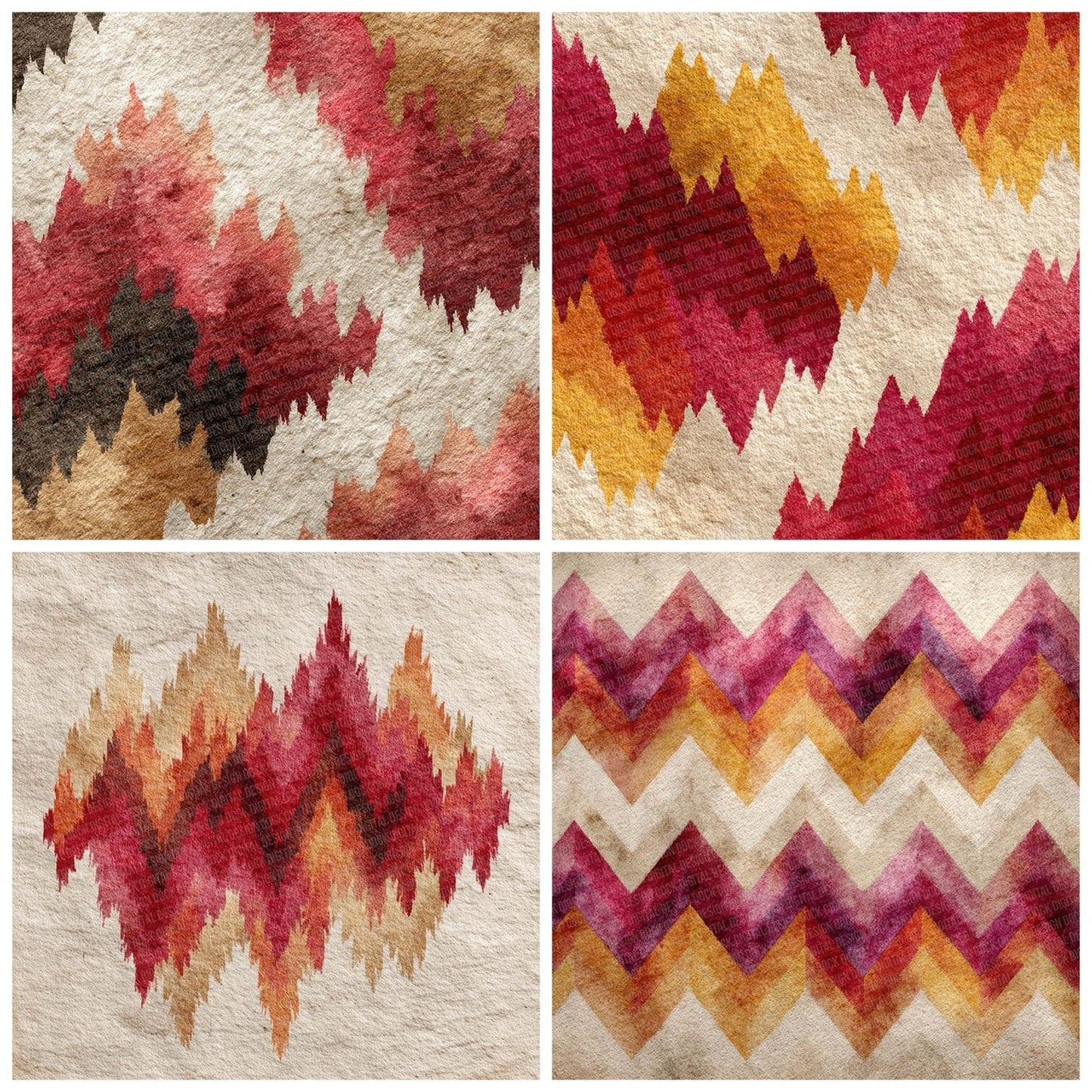 Tribal Zigzag Crimson Ochre Digital Paper Pack (DDD004083)