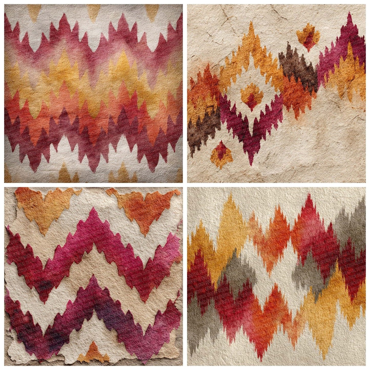 Tribal Zigzag Crimson Ochre Digital Paper Pack (DDD004083)