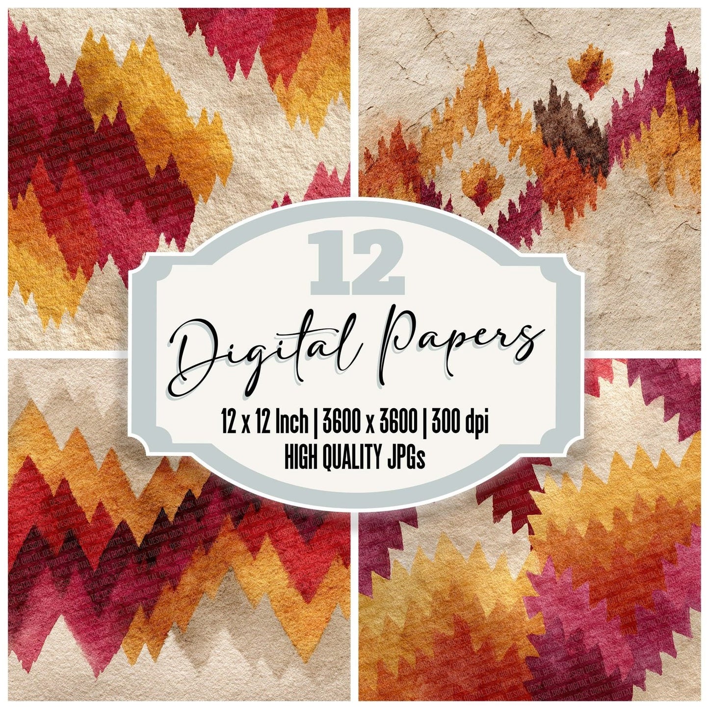 Tribal Zigzag Crimson Ochre Digital Paper Pack (DDD004083)