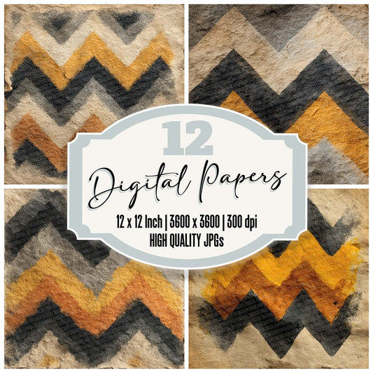 Tribal Zigzag Ochre Black Digital Paper Pack (DDD004084)