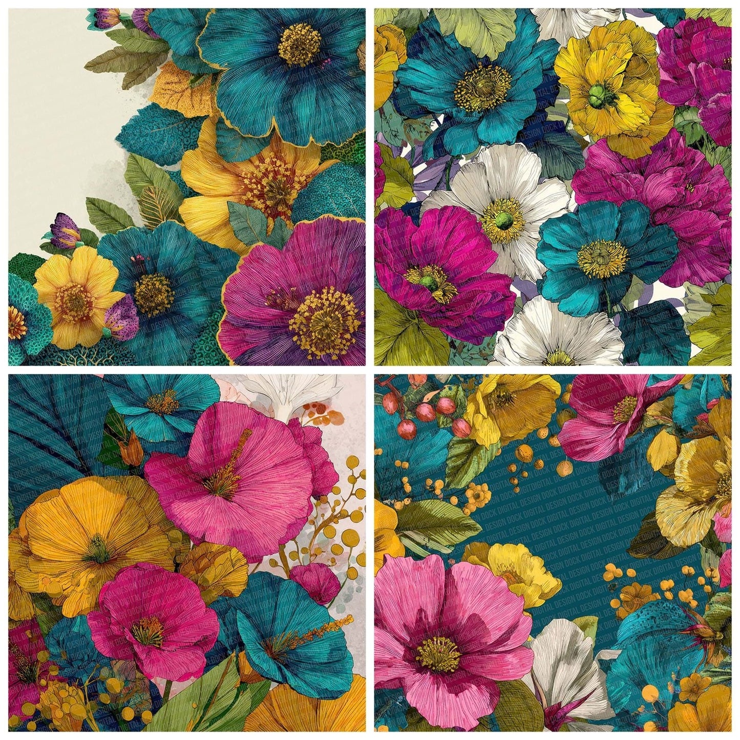 Tropical Carnival Florals Digital Paper Pack (DDD004089)