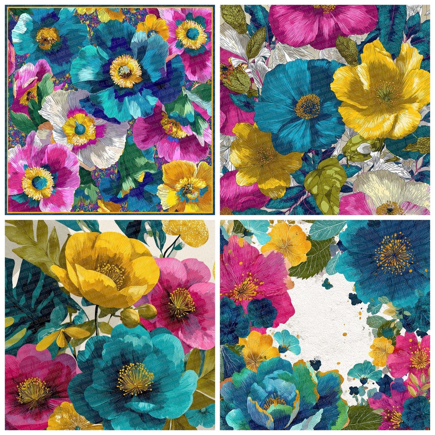 Tropical Carnival Florals Digital Paper Pack (DDD004089)