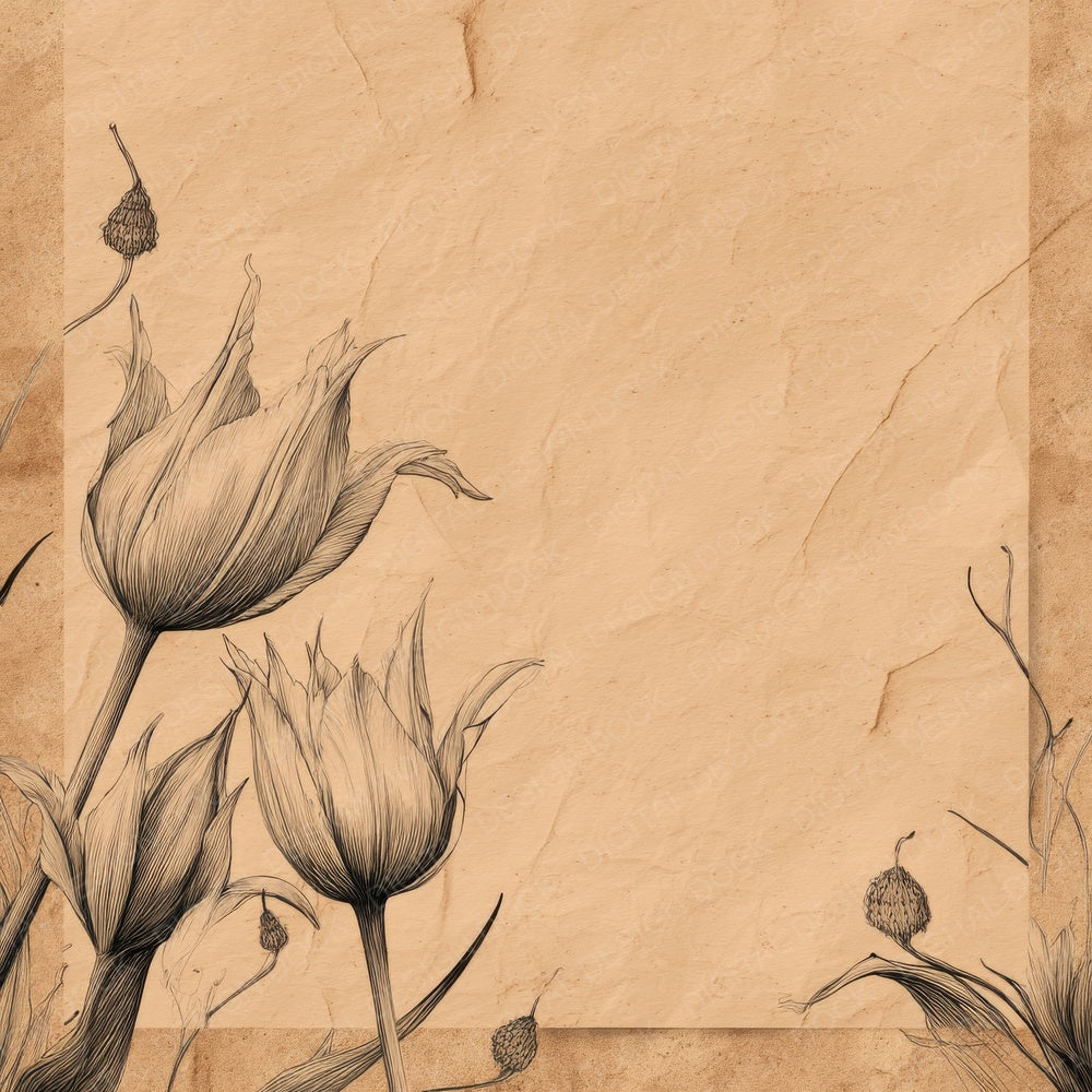 Tulip Pod Botanical Etching Digital Paper Pack (DDD004093)