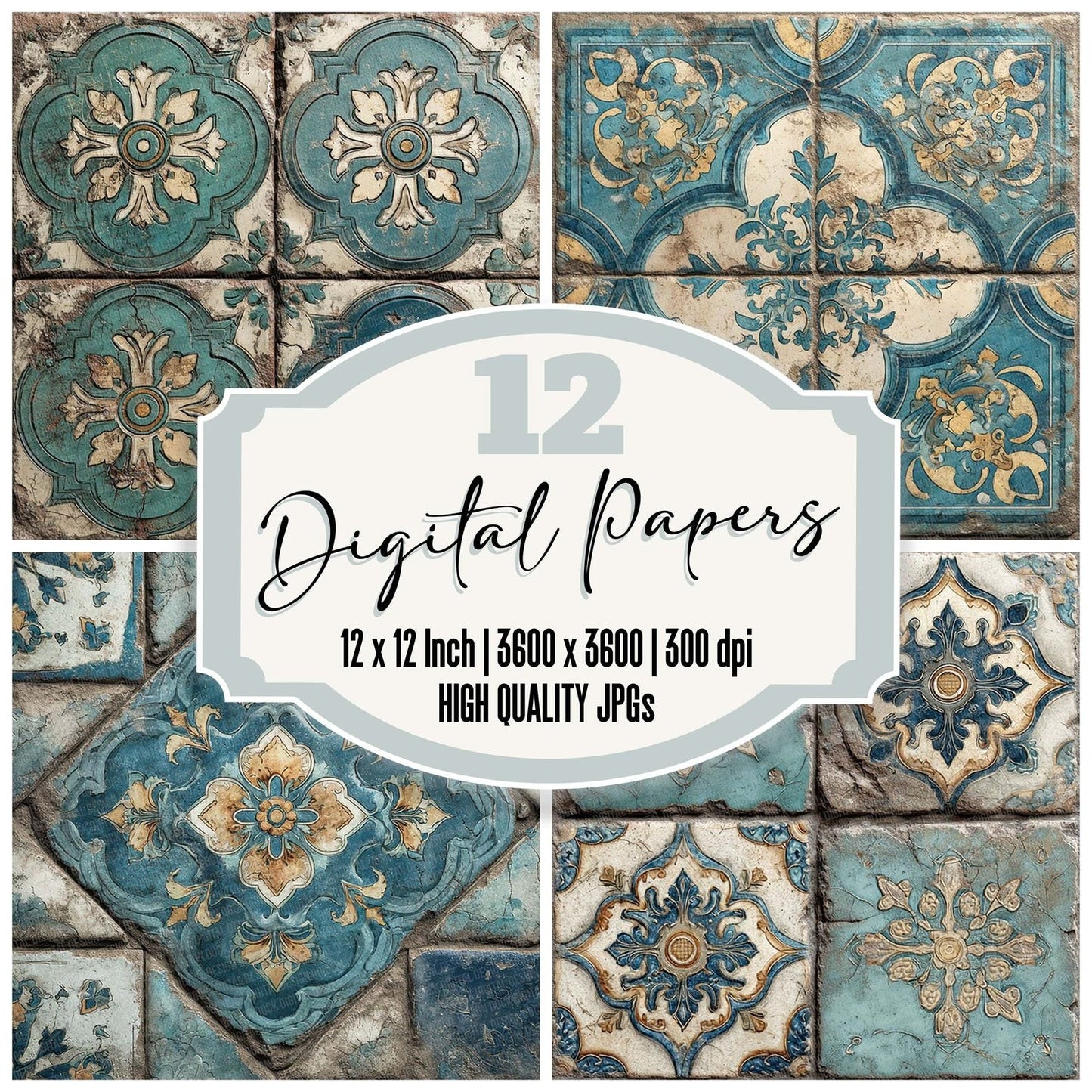 Turquoise Med Tile Pattern Digital Paper Pack (DDD004103)