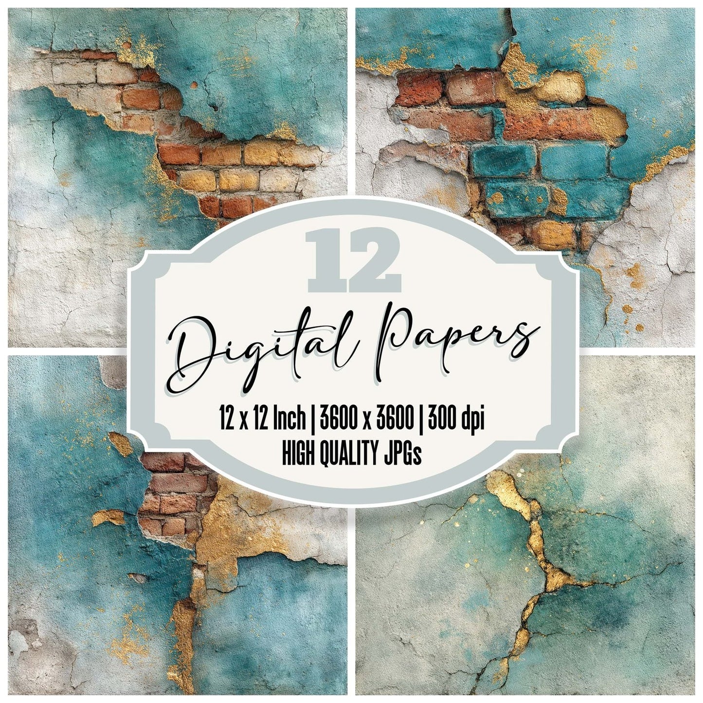 Turquoise Plaster Brick Digital Paper Pack (DDD004104)