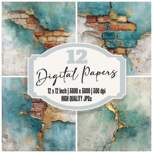 Turquoise Plaster Brick Digital Paper Pack (DDD004104)