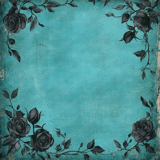 Turquoise Rose Frame Digital Paper Pack (DDD004105)