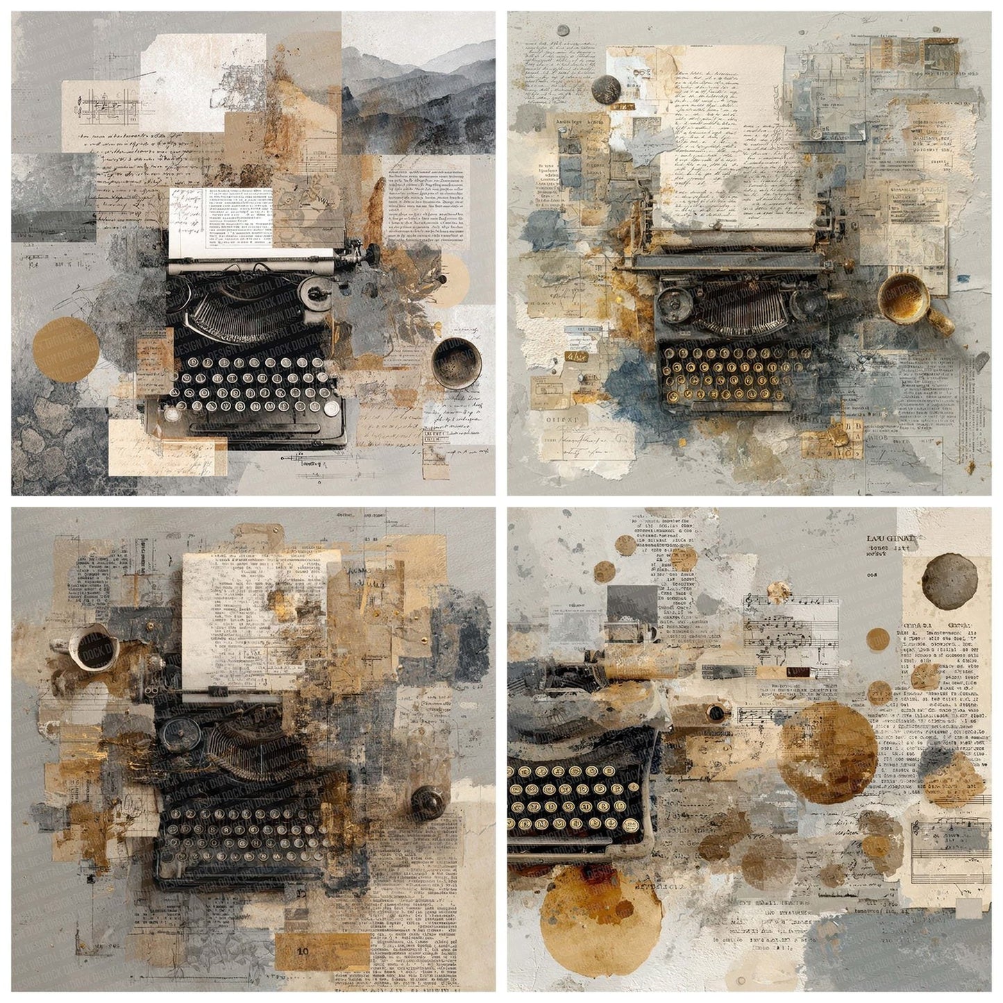 Typewriter Manuscript Collage Digital Paper Pack (DDD004117)