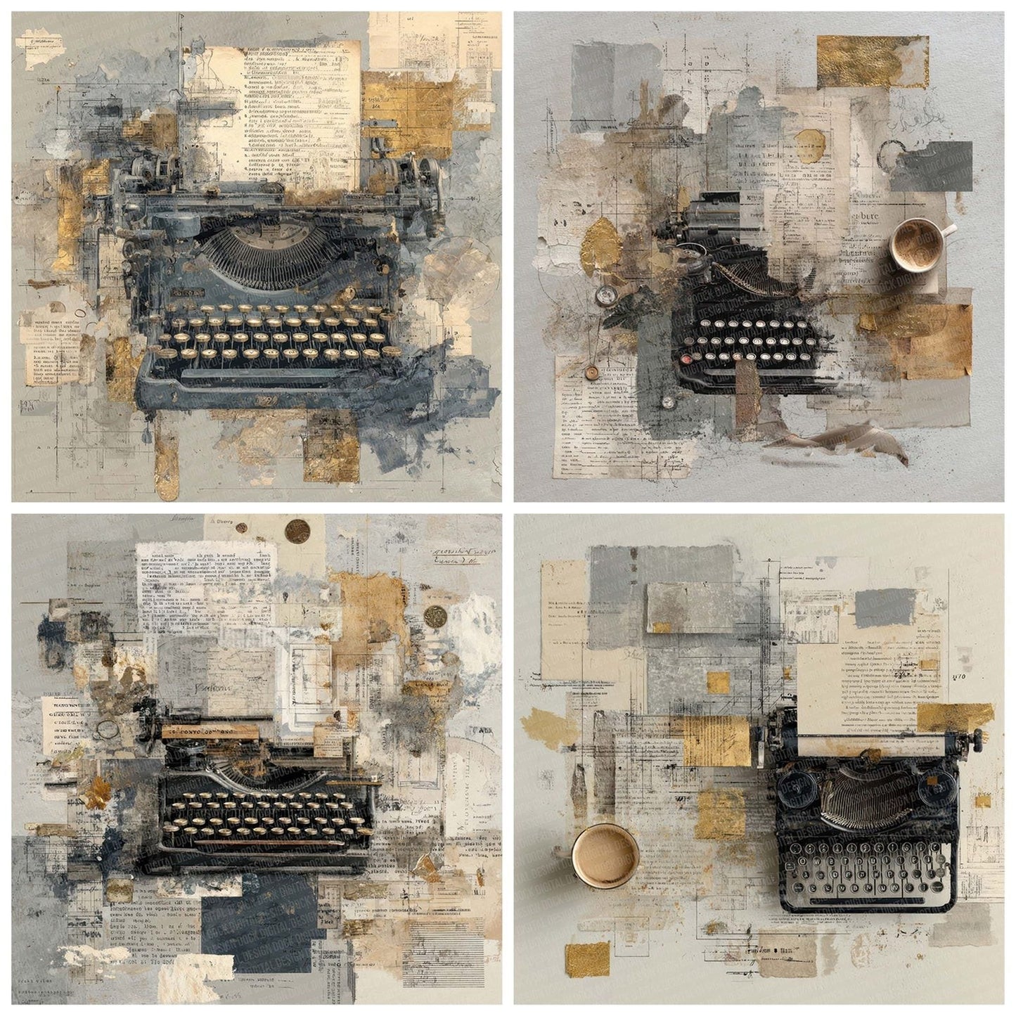 Typewriter Manuscript Collage Digital Paper Pack (DDD004117)