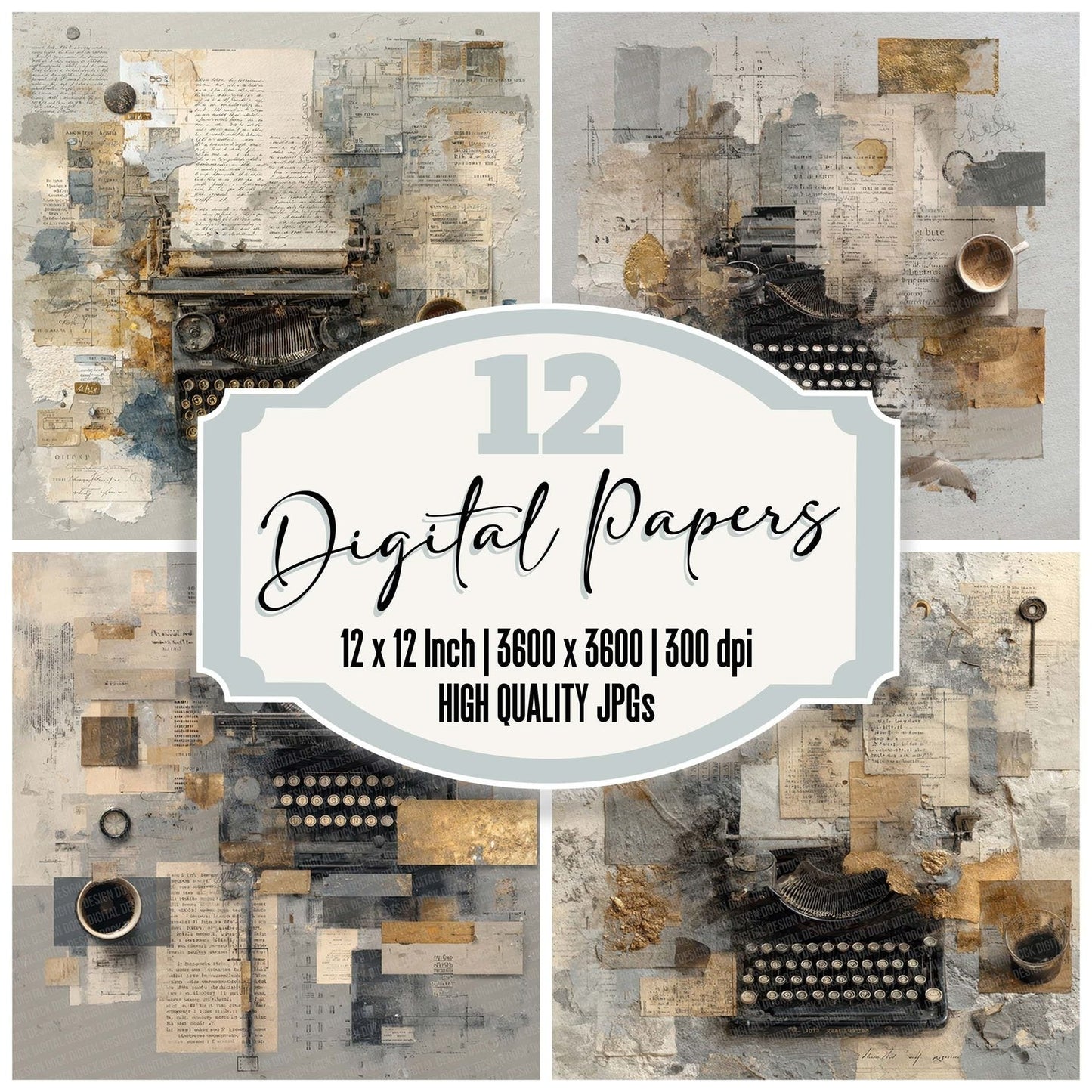 Typewriter Manuscript Collage Digital Paper Pack (DDD004117)