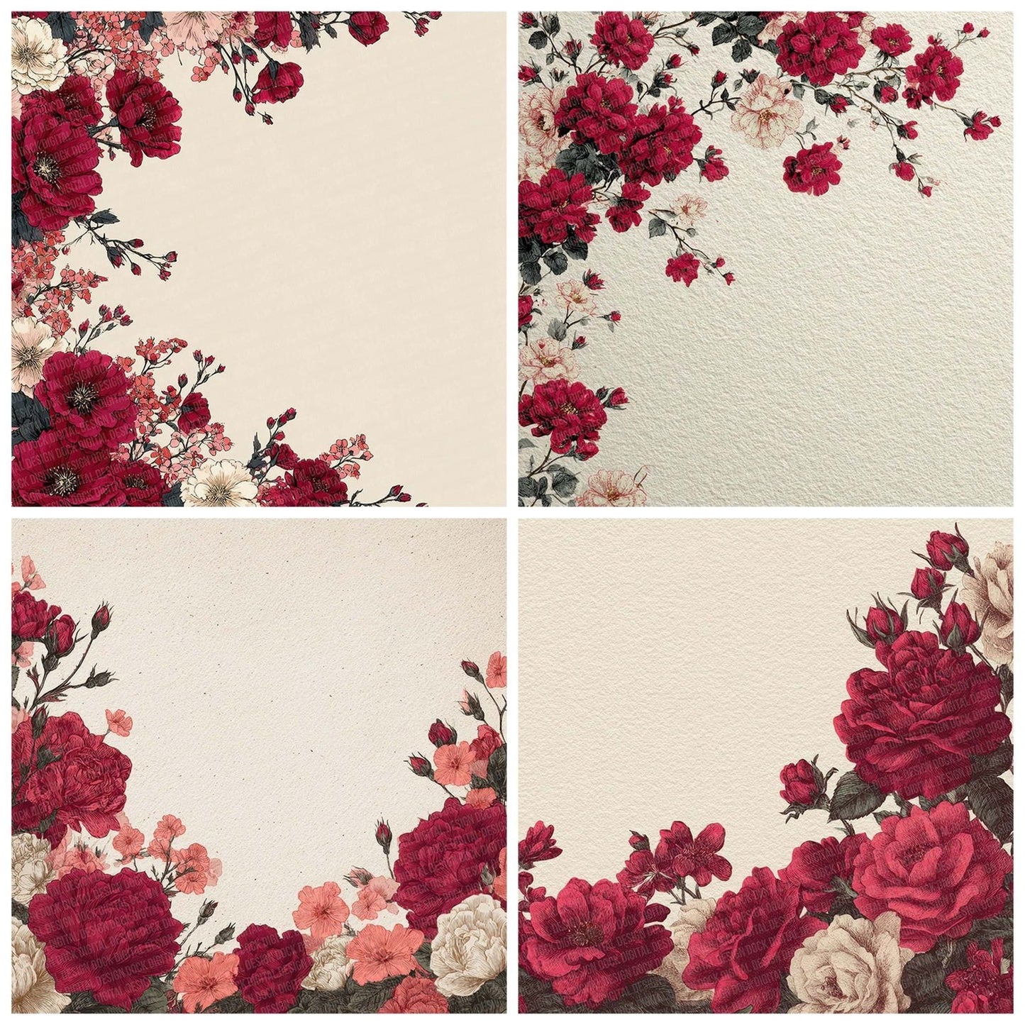 Valentine Rose Border Digital Paper Pack (DDD004133)