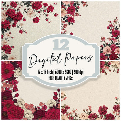 Valentine Rose Border Digital Paper Pack (DDD004133)