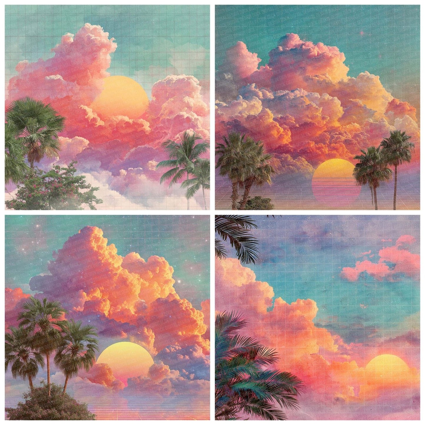 Vaporwave Cloud Sunset Digital Paper Pack (DDD004138)
