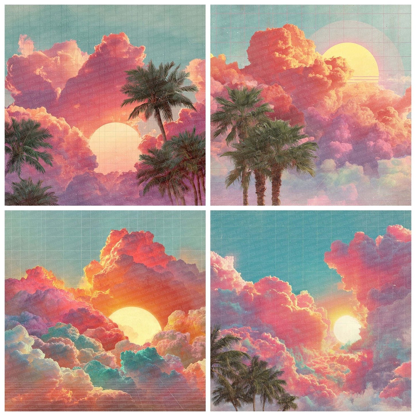 Vaporwave Cloud Sunset Digital Paper Pack (DDD004138)