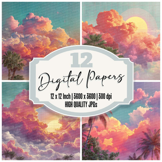 Vaporwave Cloud Sunset Digital Paper Pack (DDD004138)