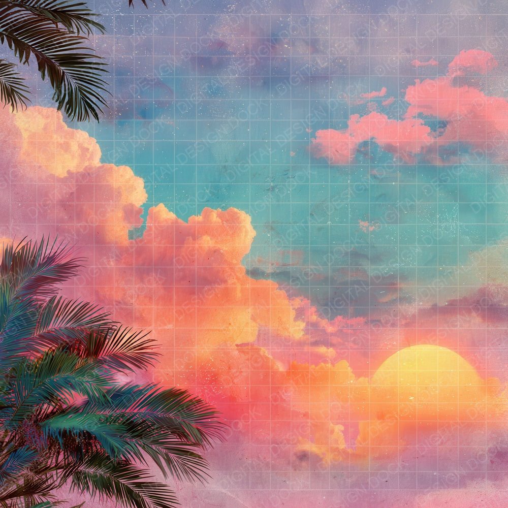 Vaporwave Cloud Sunset Digital Paper Pack (DDD004138)