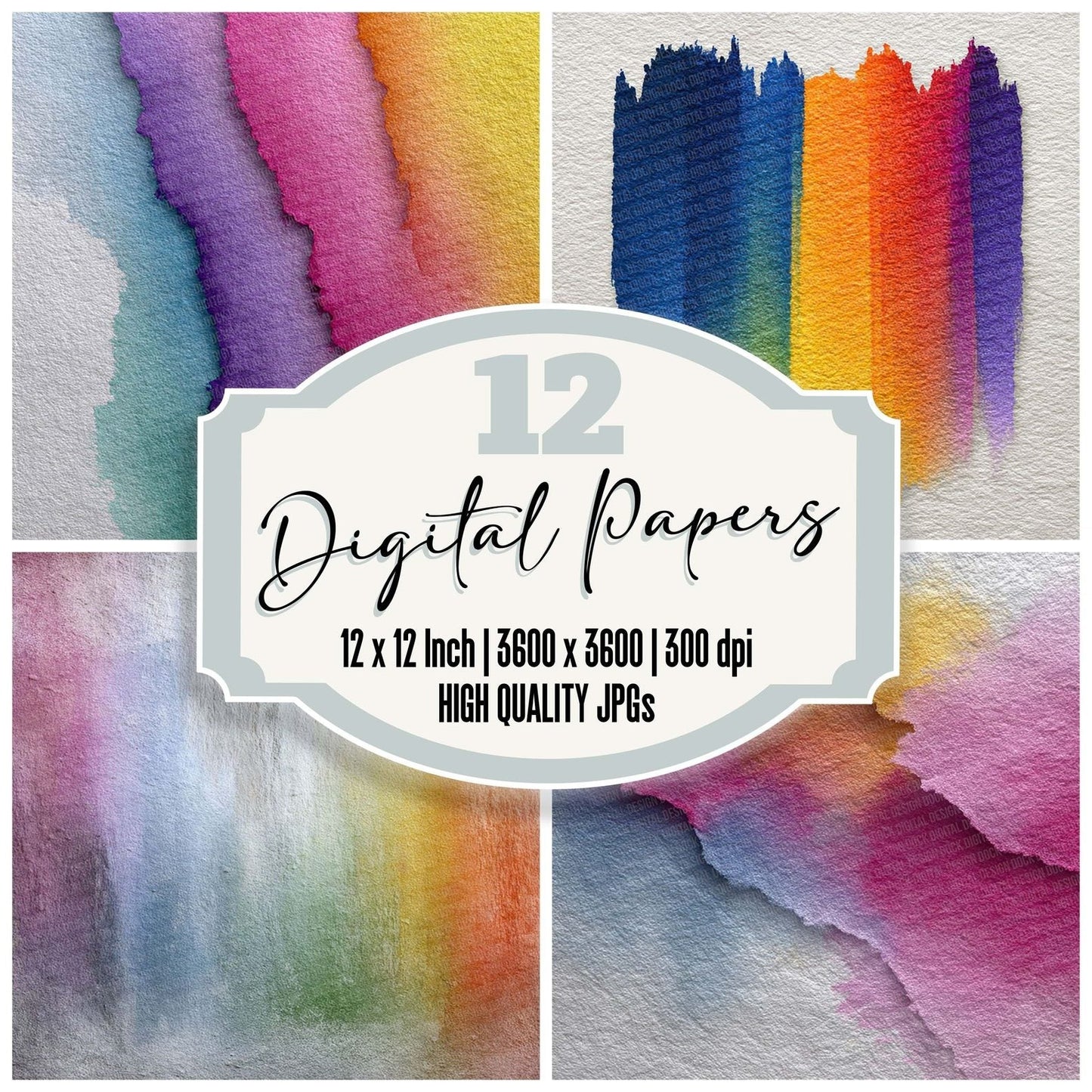 Vertical Flow Watercolour Rainbow Digital Paper Pack (DDD004157)