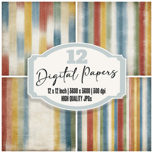 Vertical Striped Vintage Digital Paper Pack (DDD004158)