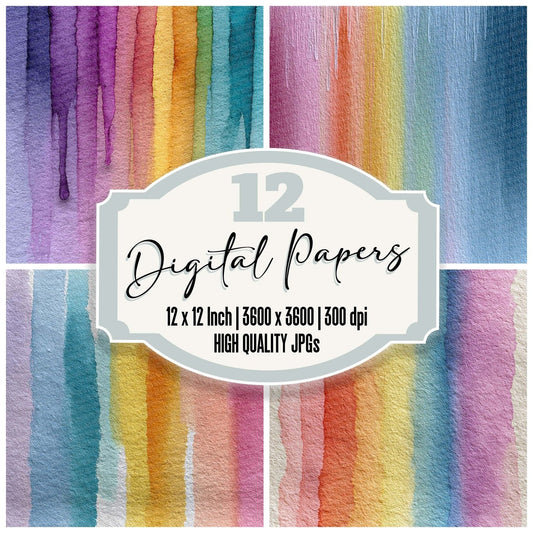 Vertical Watercolour Wash Rainbow Digital Paper Pack (DDD004159)