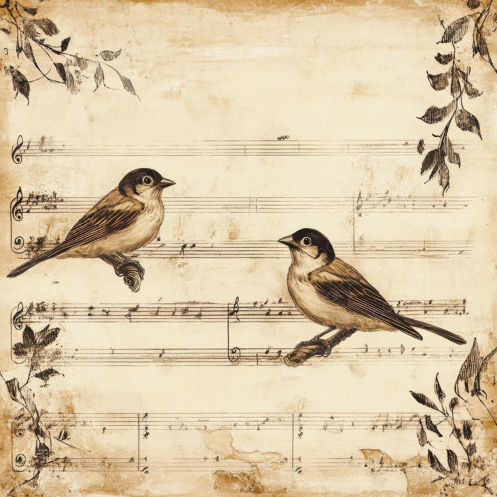Victorian Decoupage Bird Ribbon Digital Paper Pack (DDD004166)