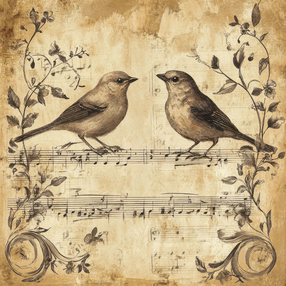 Victorian Decoupage Bird Ribbon Digital Paper Pack (DDD004166)
