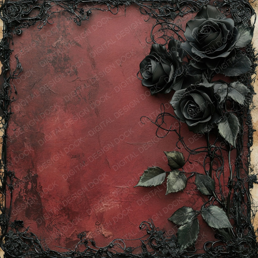 Victorian Decoupage Black Rose Mourning Digital Paper Pack (DDD004167)