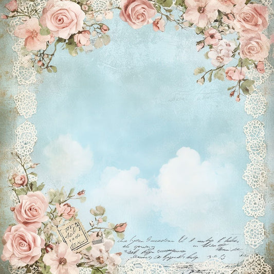 Victorian Decoupage Blue Doily Postcard Digital Paper Pack (DDD004168)