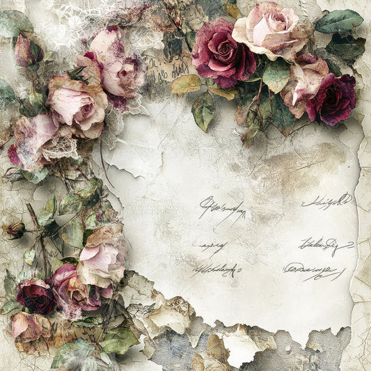 Victorian Decoupage Calling Card Rose Digital Paper Pack (DDD004175)