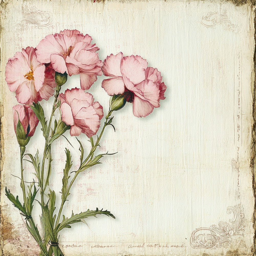 Victorian Decoupage Carnation French Label Digital Paper Pack (DDD004177)