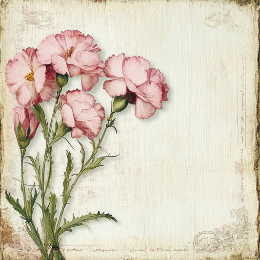 Victorian Decoupage Carnation French Label Digital Paper Pack (DDD004177)