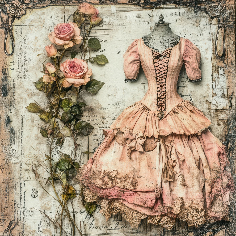 Victorian Decoupage Dressmaker Rose Digital Paper Pack (DDD004178)