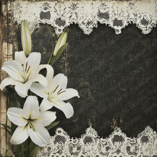 Victorian Decoupage Lily Lace Obituary Digital Paper Pack (DDD004189)