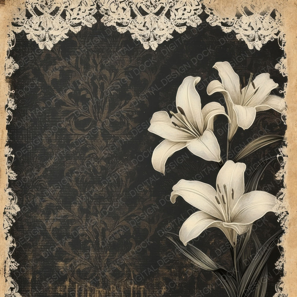 Victorian Decoupage Lily Lace Obituary Digital Paper Pack (DDD004189)