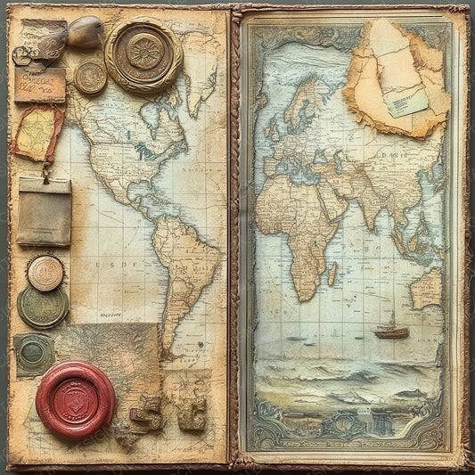 Victorian Decoupage Map Postcard Panel Digital Paper Pack (DDD004191)