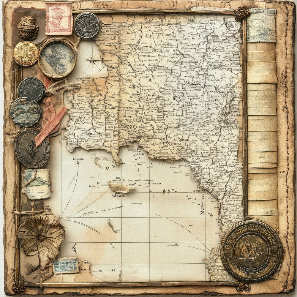 Victorian Decoupage Map Postcard Panel Digital Paper Pack (DDD004191)